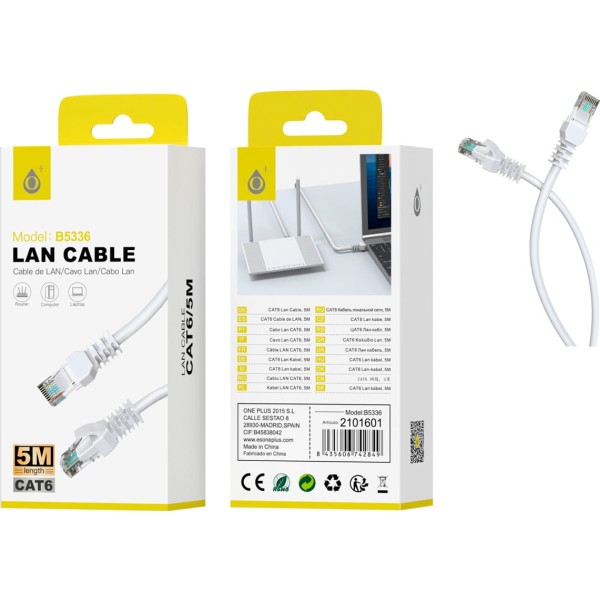 Jc b5336 blanco / cable de red lan cat6, 5m